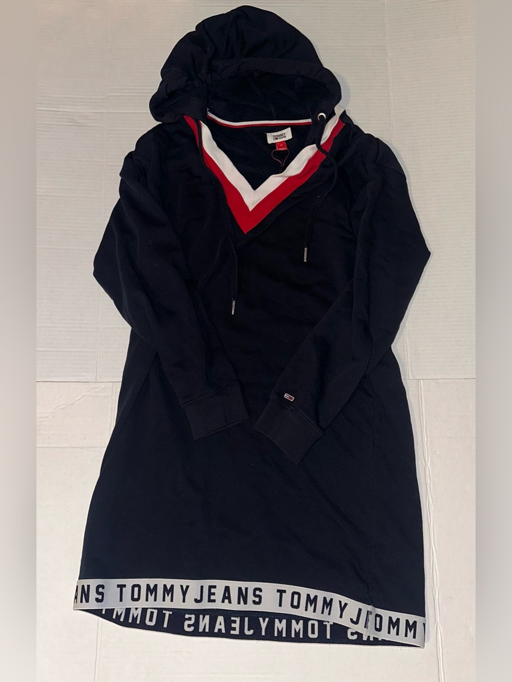 Tommy Hilfiger Navy Hoodie Dress with Red & White V-Trim